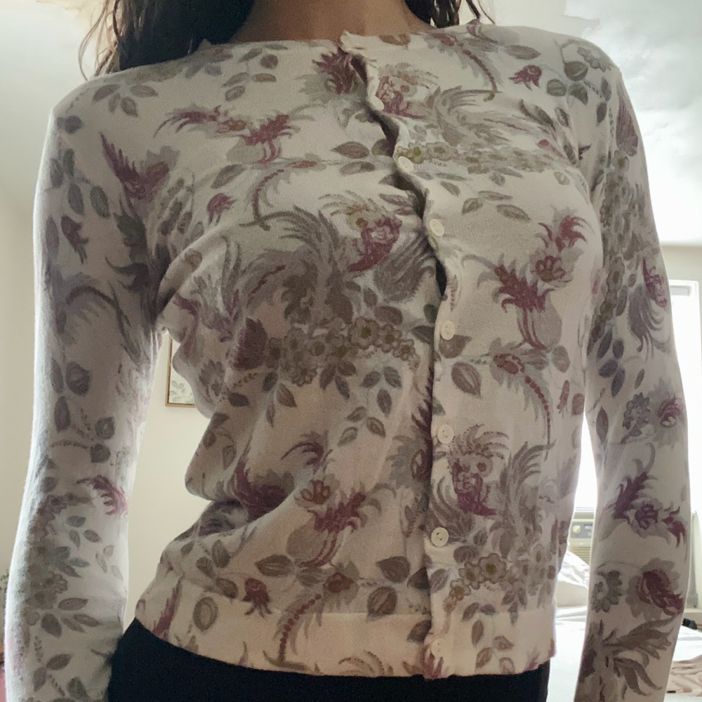 Ann Taylor Factory Cream and Pink Floral Button Down Shirt